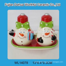 Cute snowman design ceramic pepper shakers set